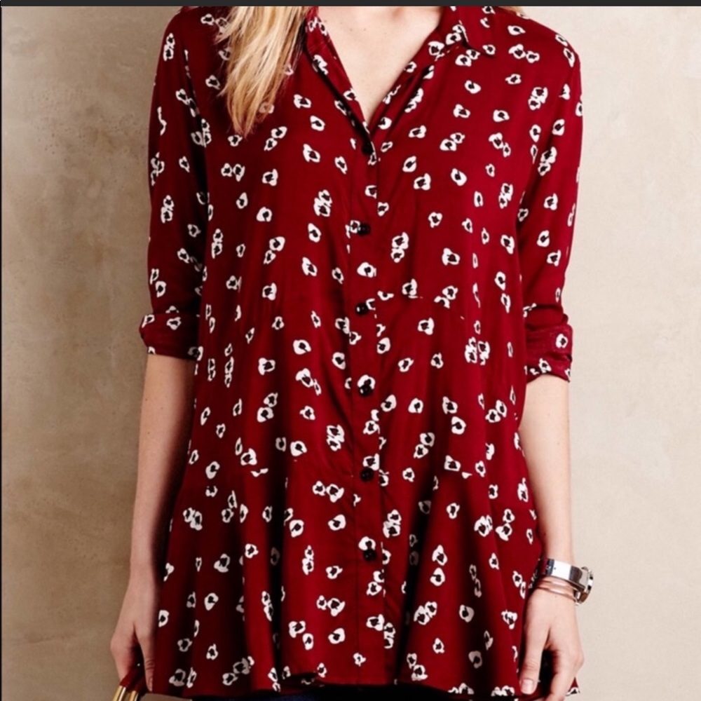 Anthropologie Red Patterned Tunic